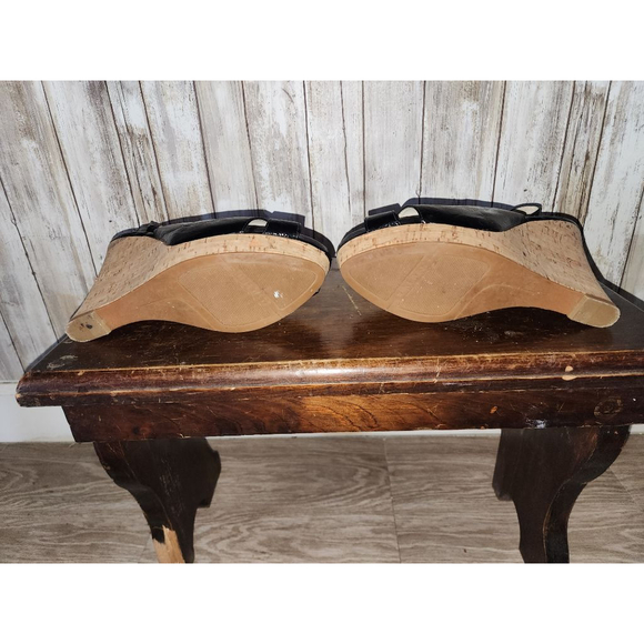 Women's Nine West Black Patent Cork Wedge Sandals Size 10 - Picture 7 of 10